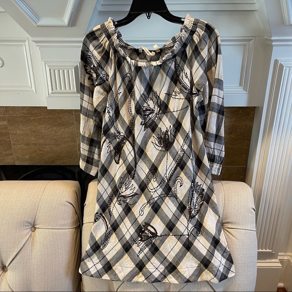 AP: NWT SOFT SURROUNDINGS QUINCY PLAID EMBROIDERED SEQUINED DRESS Sz M academia